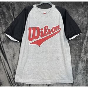 Wilson Vintage Style Raglan T-Shirt XL Gray Black Mesh Sleeves Athletic